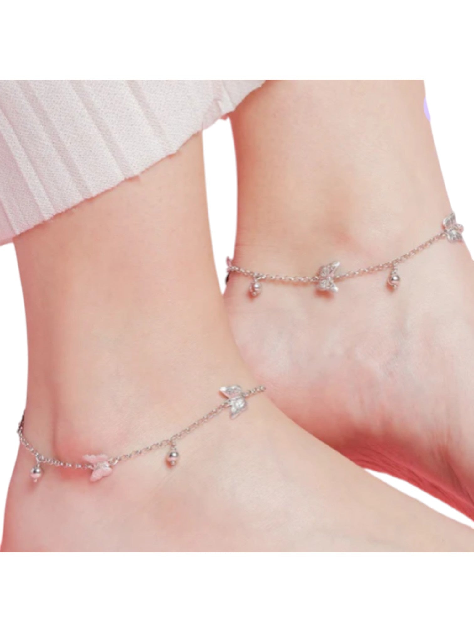 Triple Butterfly Rhodium Plated 925 Sterling Silver Anklet By Kesardeep Impex For Women